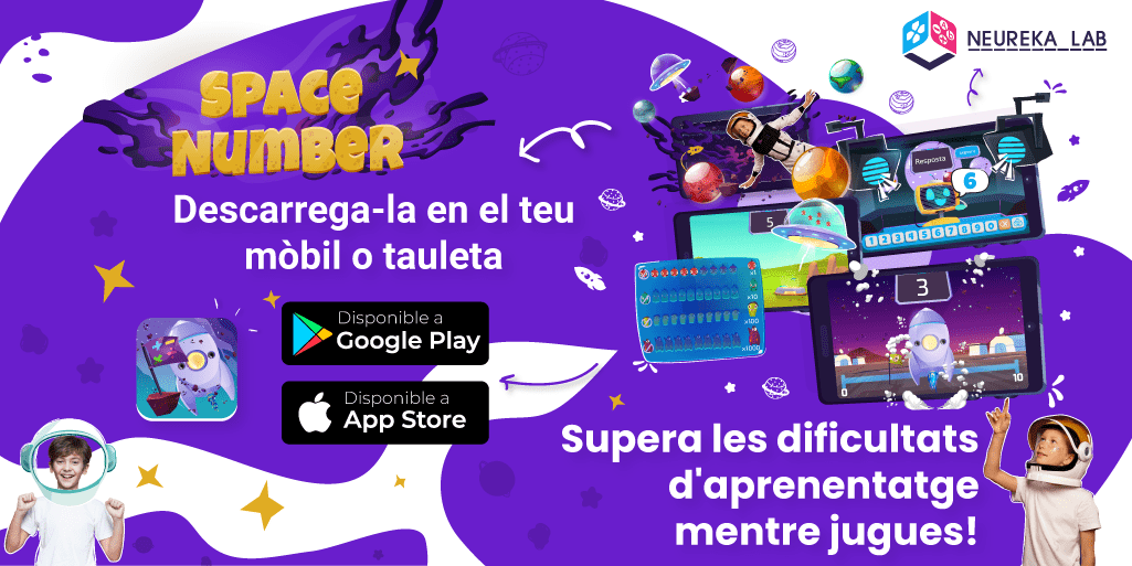 Space Number. Aplicació per a mòbil i tauleta, disponible a Google Play i App Store. Supera de les dificultats d'aprenentatge mentre jugues!